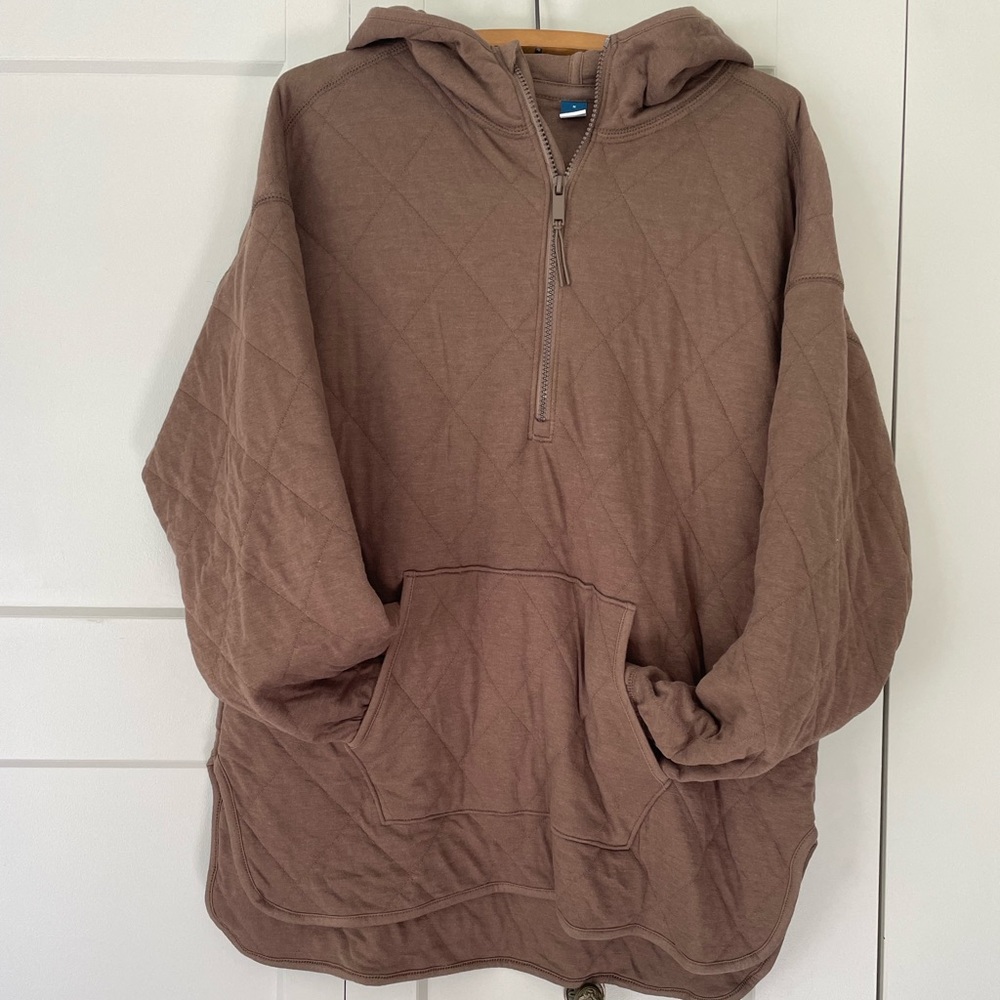 Brown Quilted 1/4 Zip Hoodie